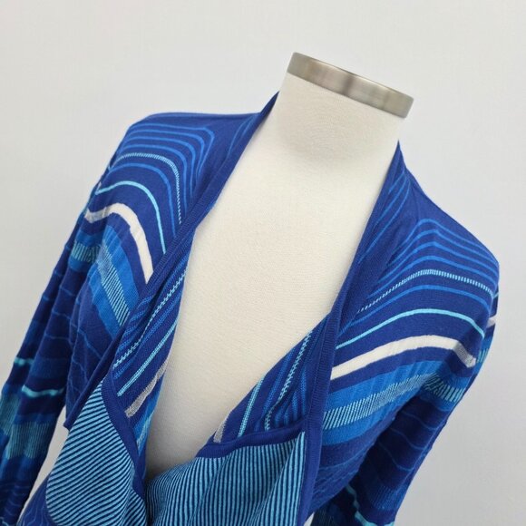 Tommy Hilfiger Womens M Blue Striped Cardigan Sweater Belted Open Front Layering - Picture 7 of 14
